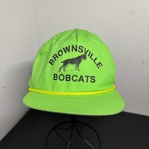 Vintage San Sun Neon Green Hat Cap‎ Brownsville Bobcats Unisex Rope Adjustable
